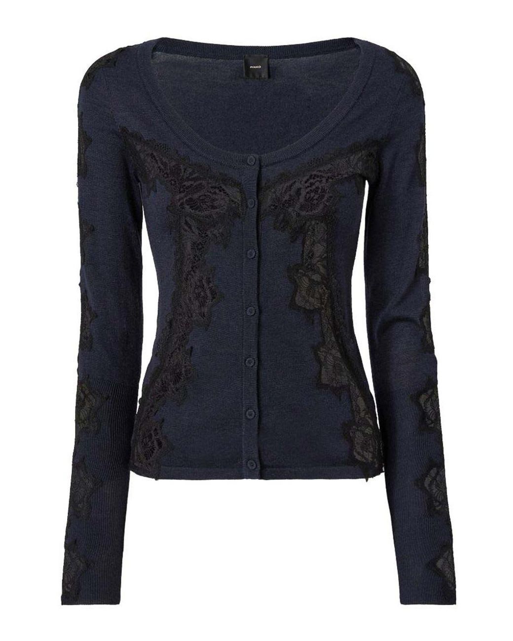 Pinko Blue Urlo Wool Cardigan With Lace