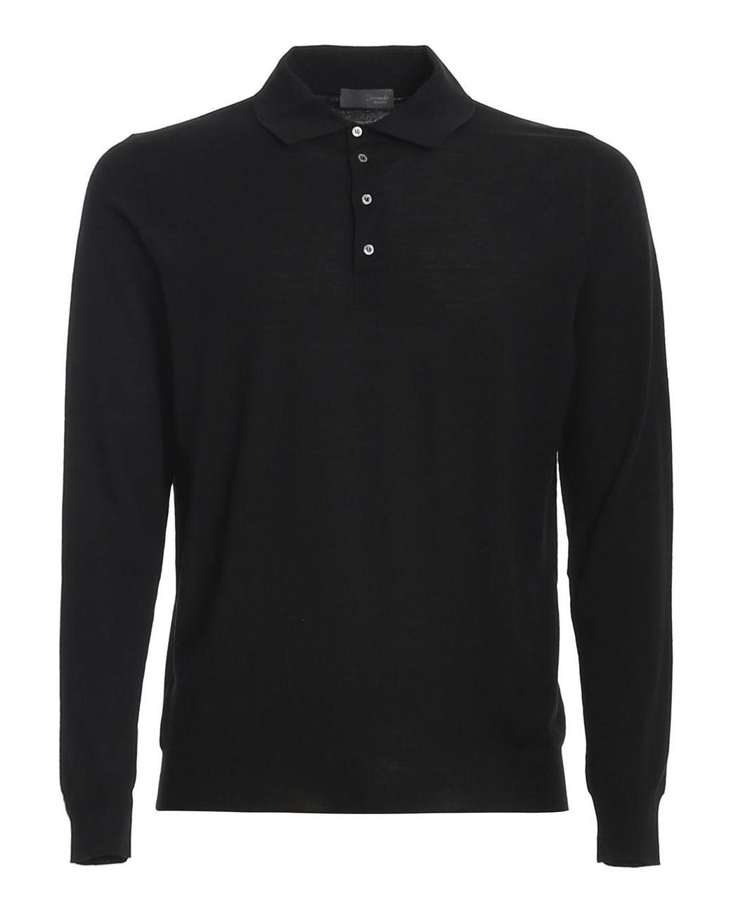 Drumohr Black Worsted Wool Polo for men
