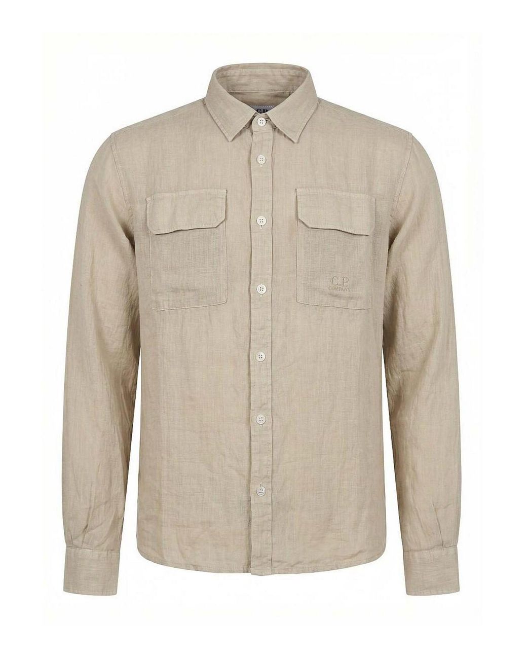 C P Company Natural Dove Linen Long-Sleeved Shirt for men