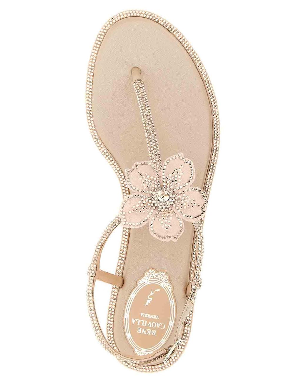 Rene Caovilla Natural Peach Flower Sandals