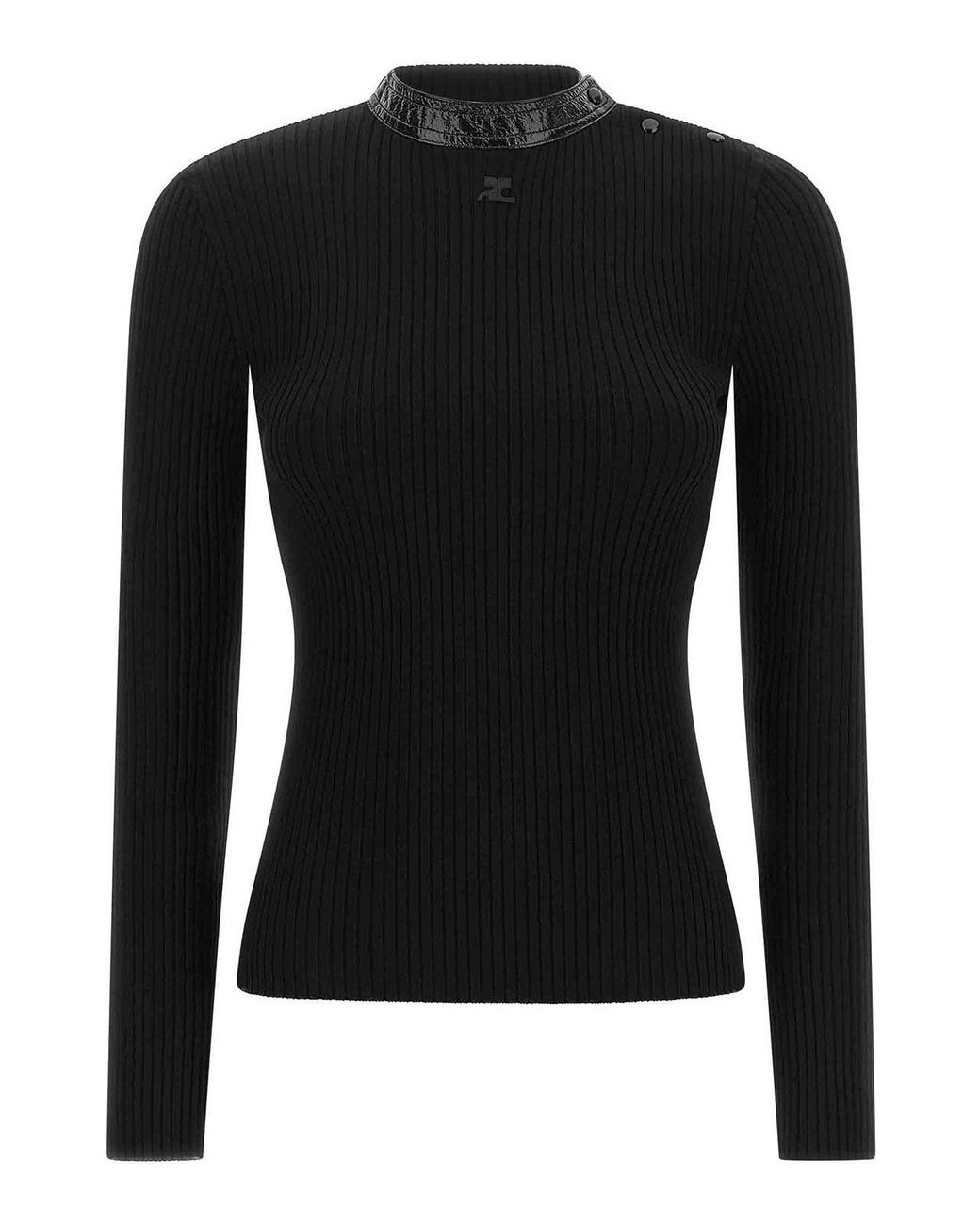 Courreges Black Vinyl Collar Sweater