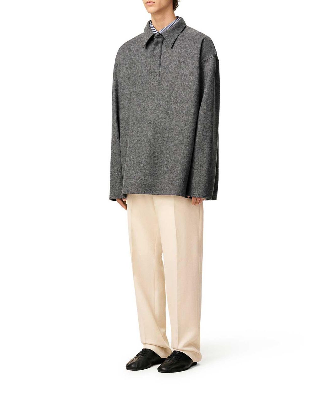 AMI Gray Long-Sleeved Wool Polo Shirt for men