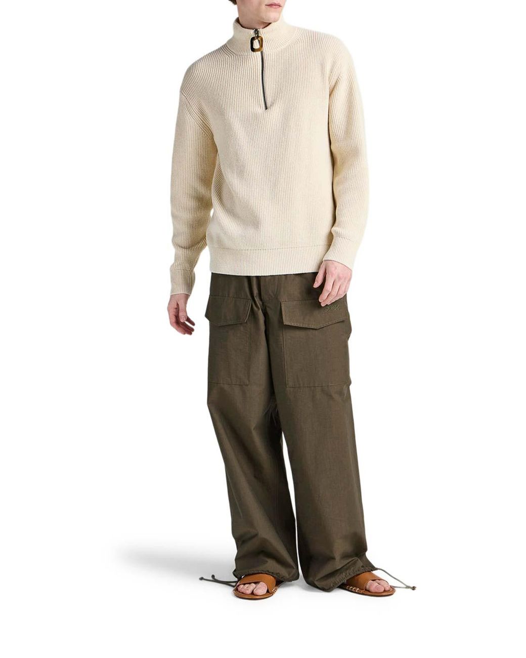 J.W. Anderson White J.W.Anderson Ribbed Sweater With High Neck And Zip for men
