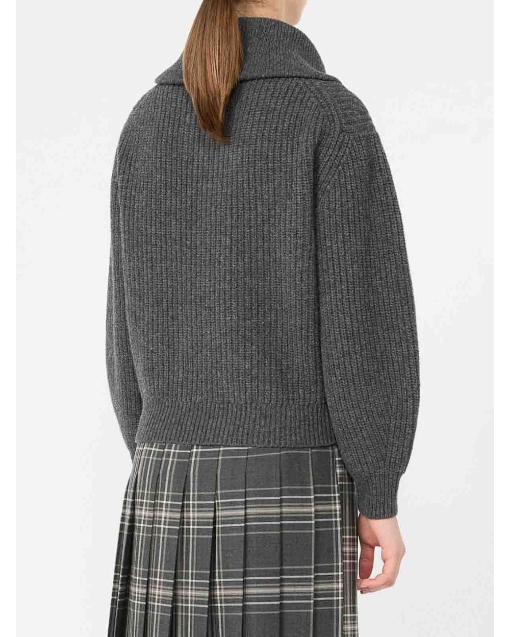 Weekend by Maxmara Gray Virgin-Wool Quarter-Zip Sweater