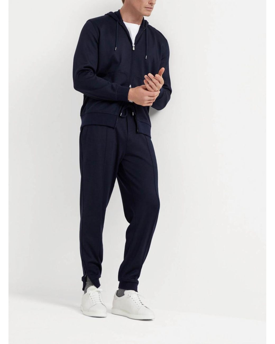Brunello Cucinelli Blue Hooded Sweatshirt With Zipper for men