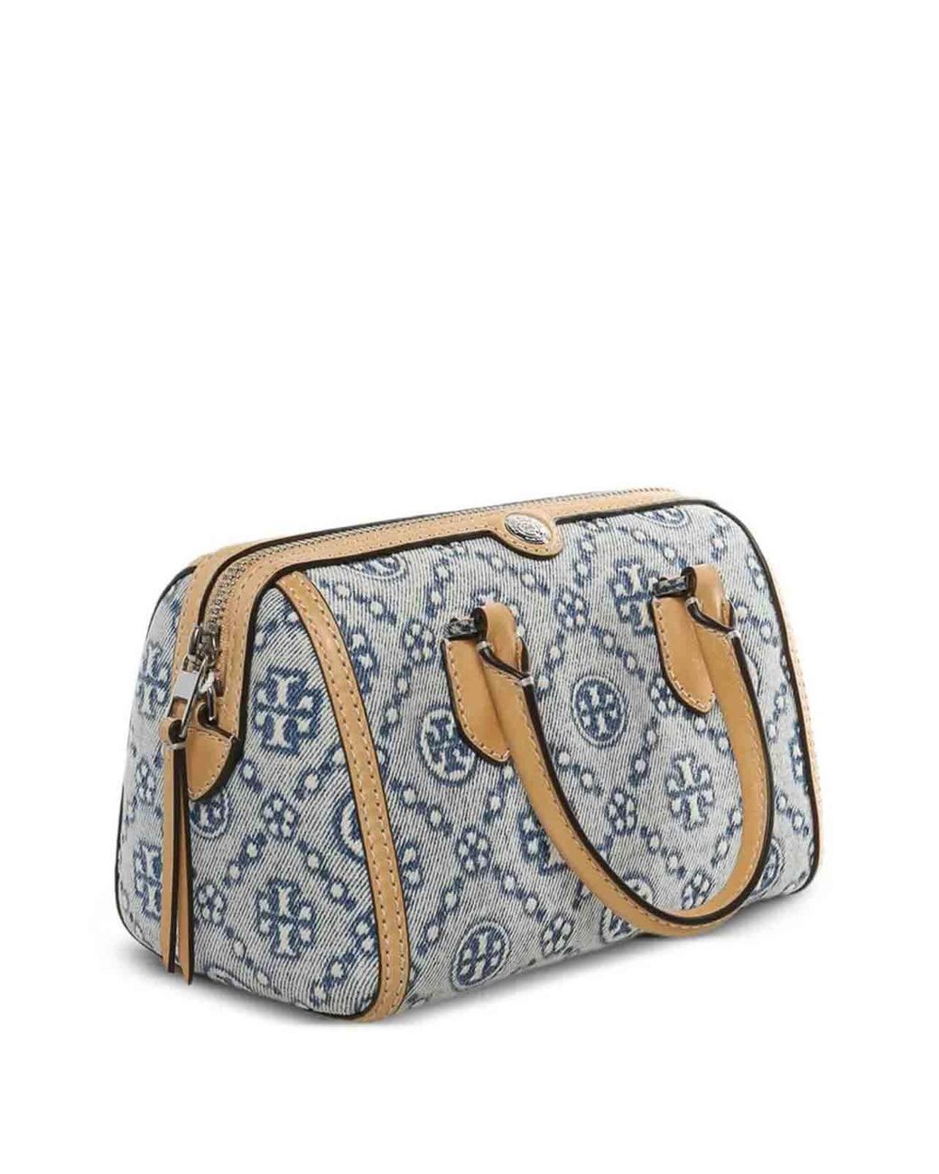 Tory Burch Blue T Monogram Denim Petite Barrel Bag
