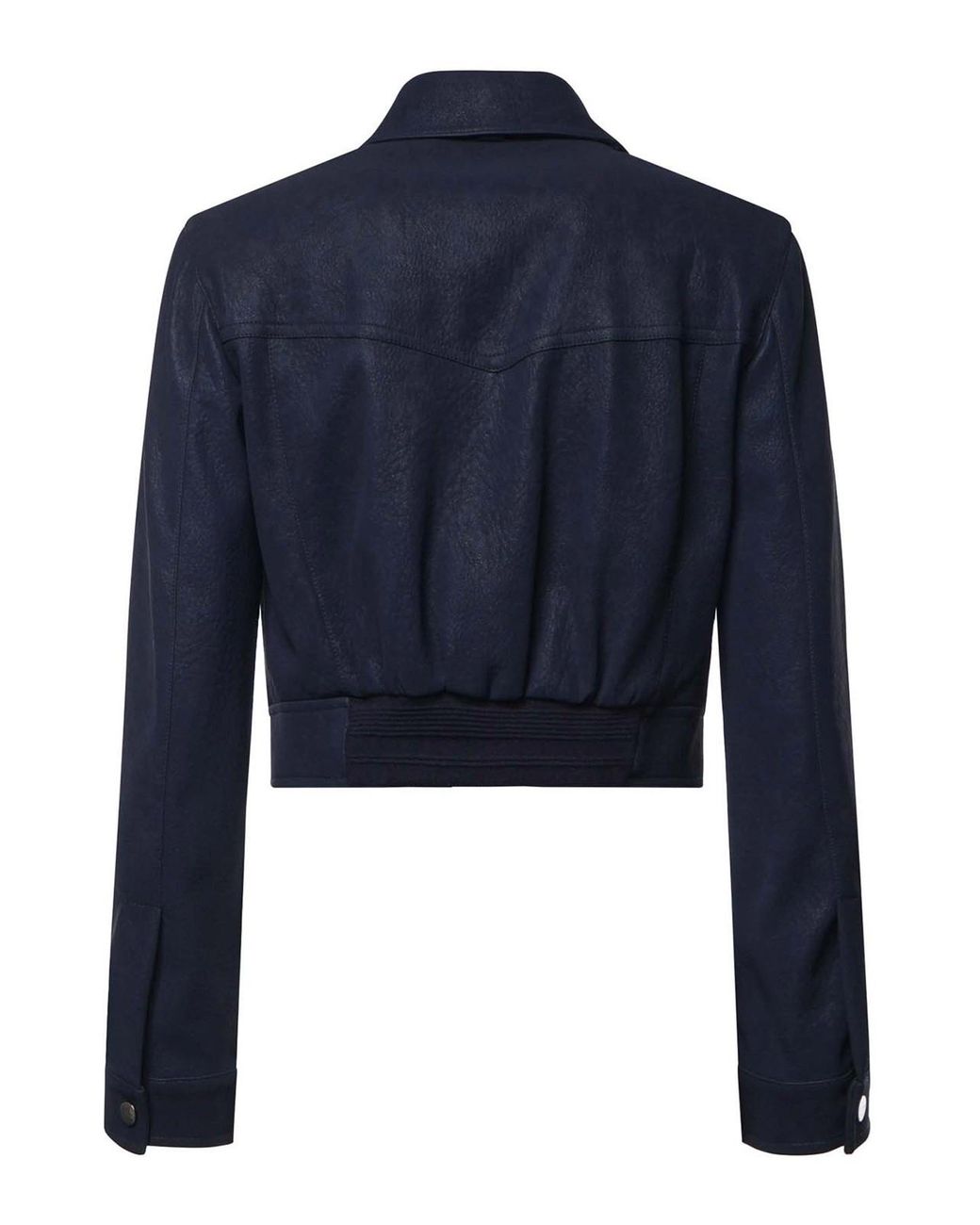 Pinko Blue Cropped Nubuck Leather-Look Jacket