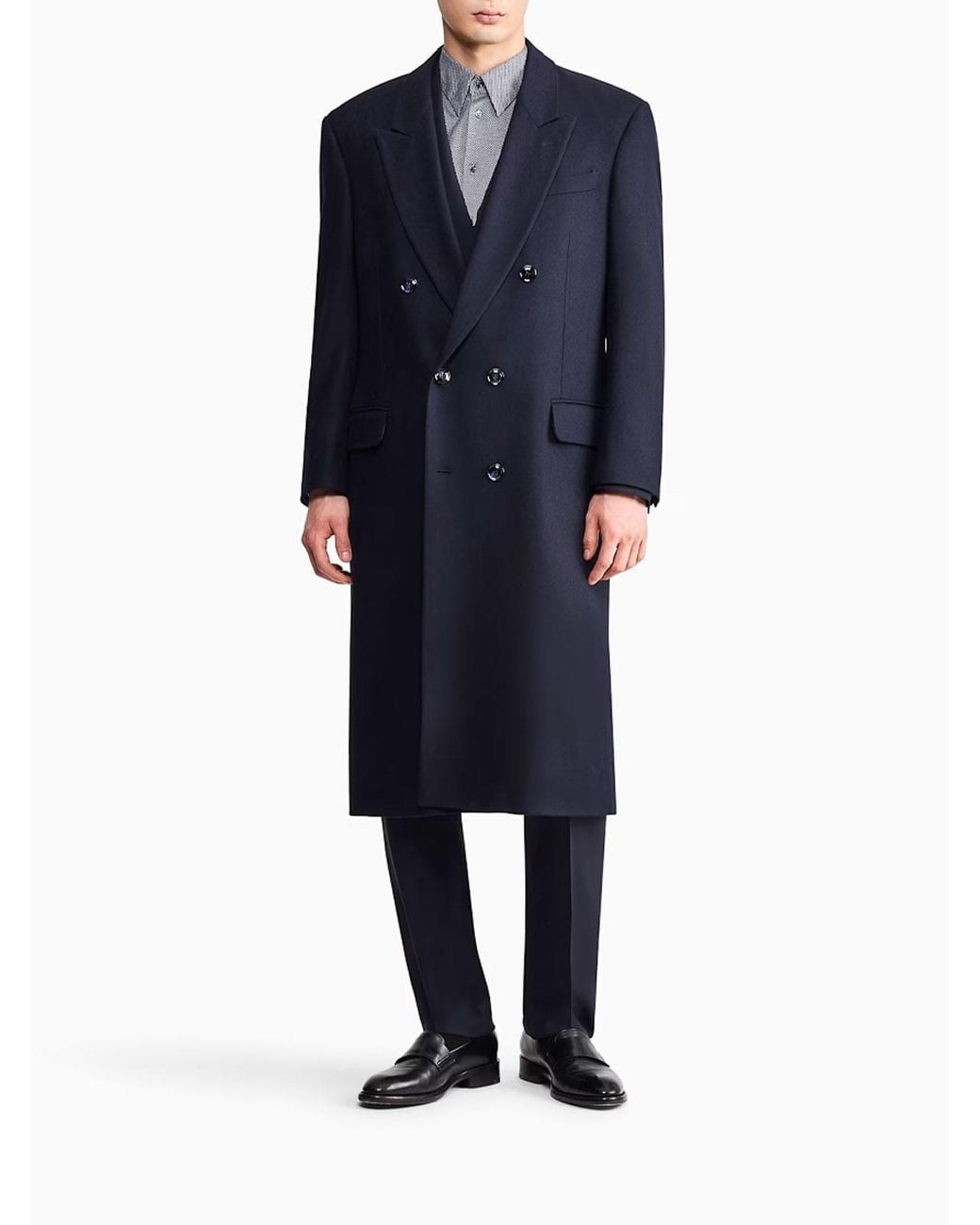 Giorgio Armani Blue Virgin Wool And Cashmere Chevron Coat for men