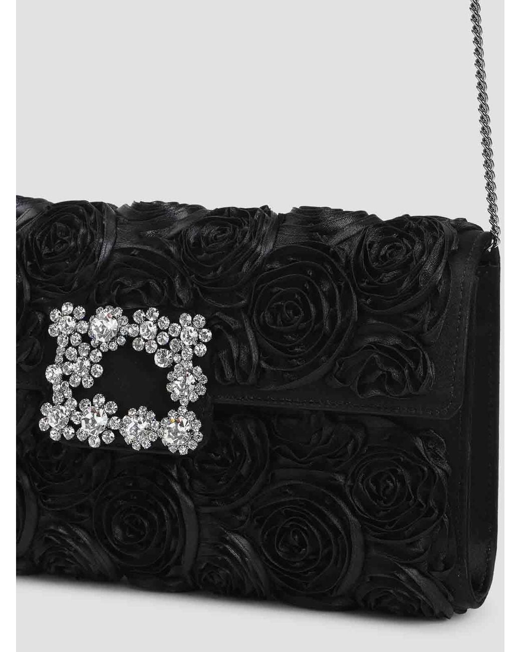 Roger Vivier Black Rose Flower Buckle Shoulder Bag