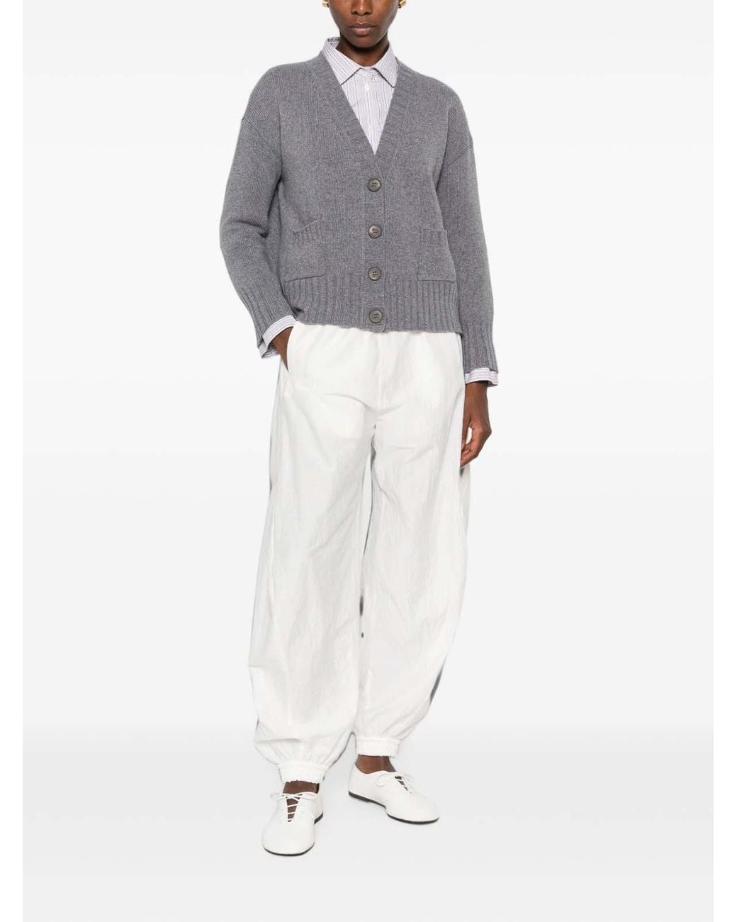 Base London Gray Wool V-Necked Cardigan