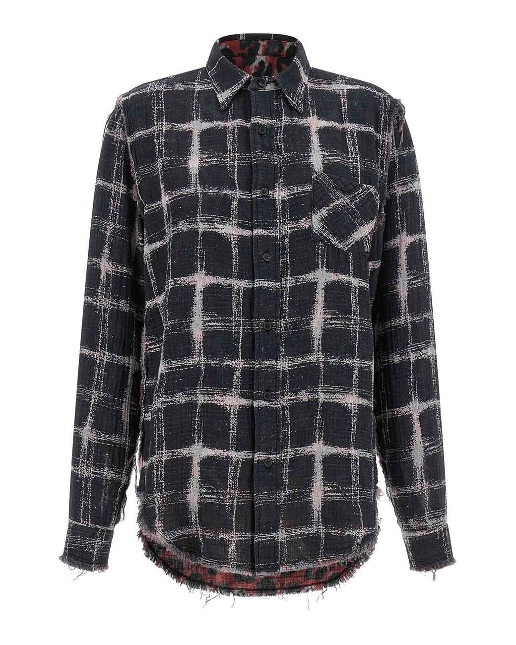 R13 Gray Fringed Hem Reversible Shirt
