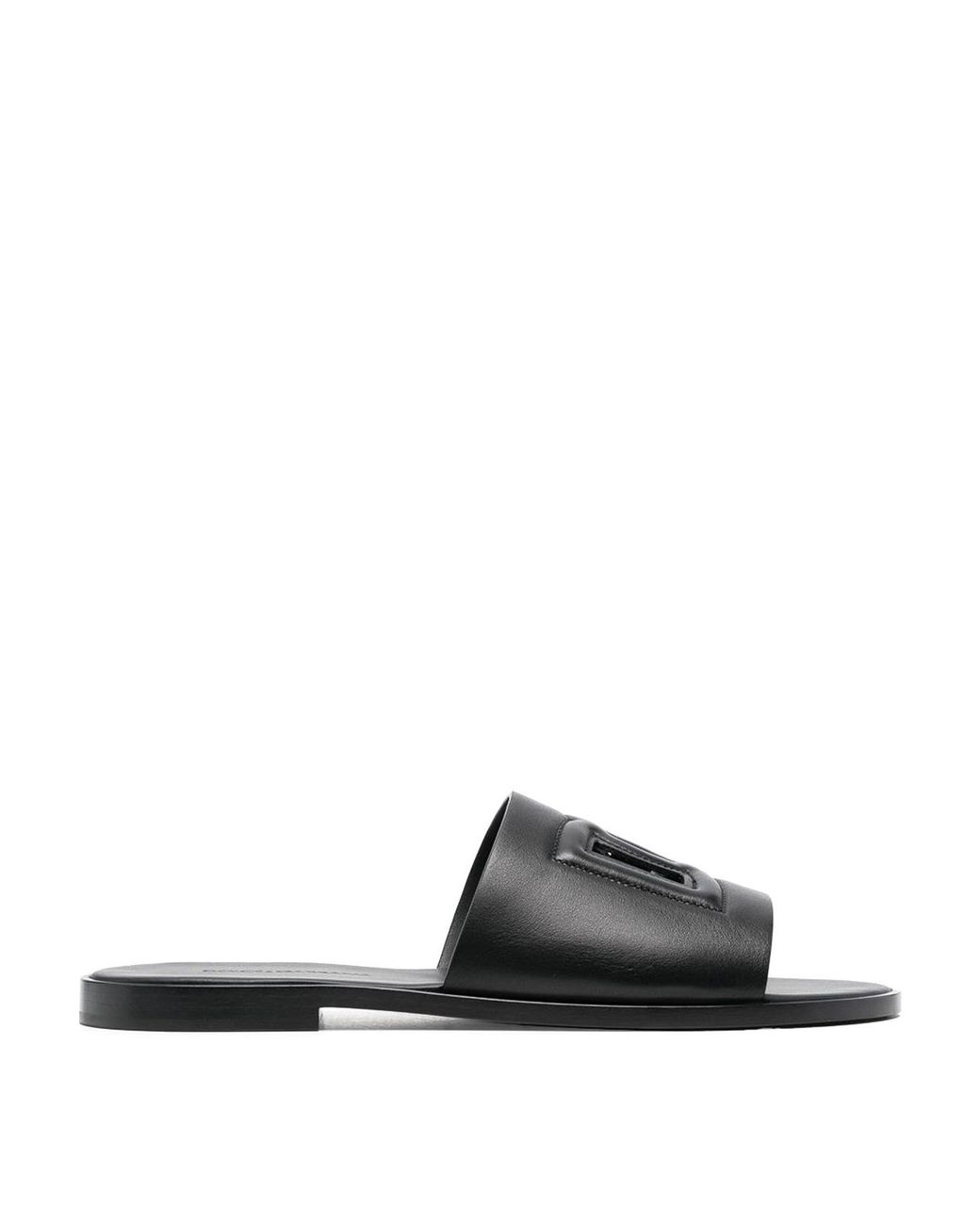 Dolce & Gabbana Black Leather Flat Sandals for men