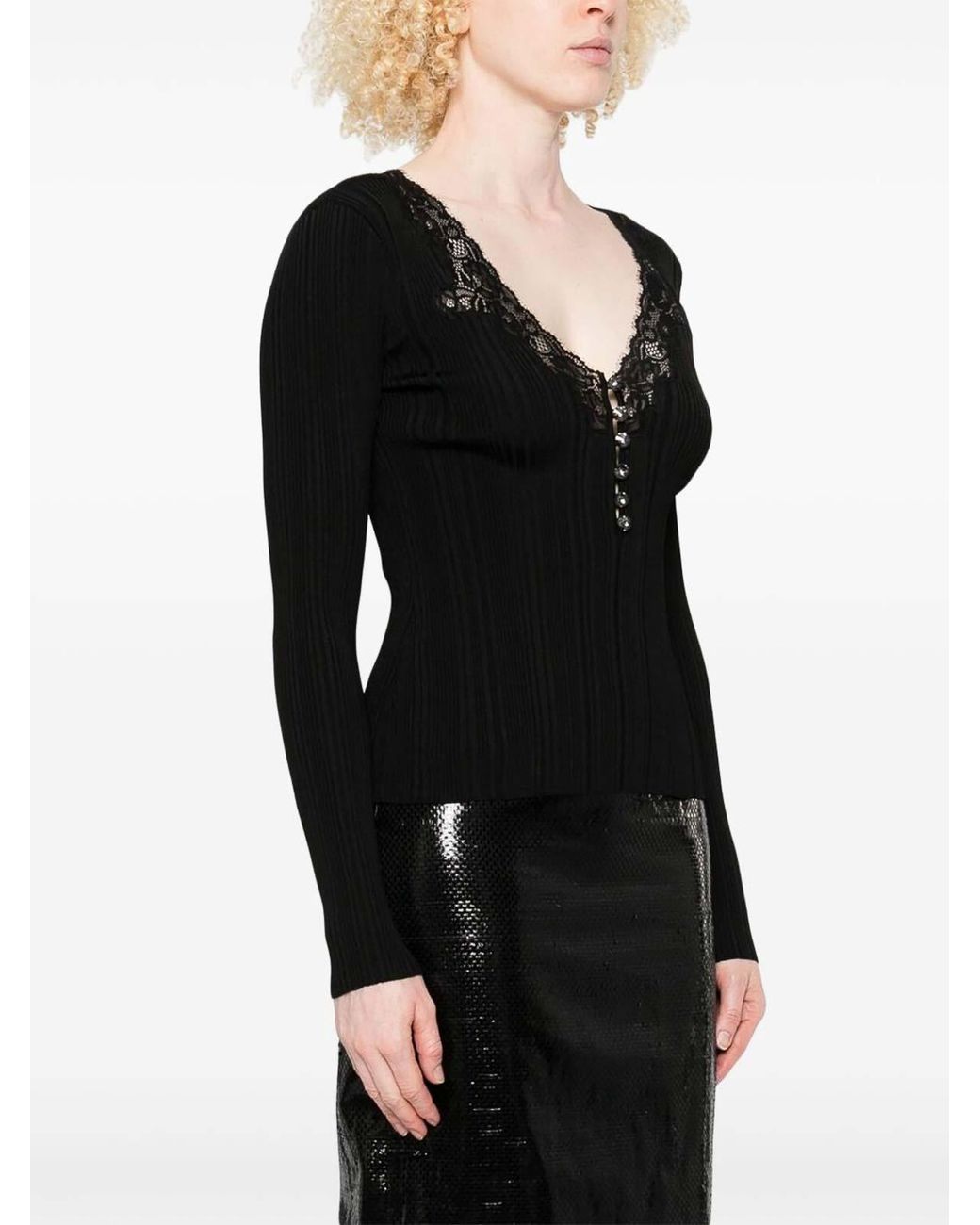 Self-Portrait Black V-Necked Sweater