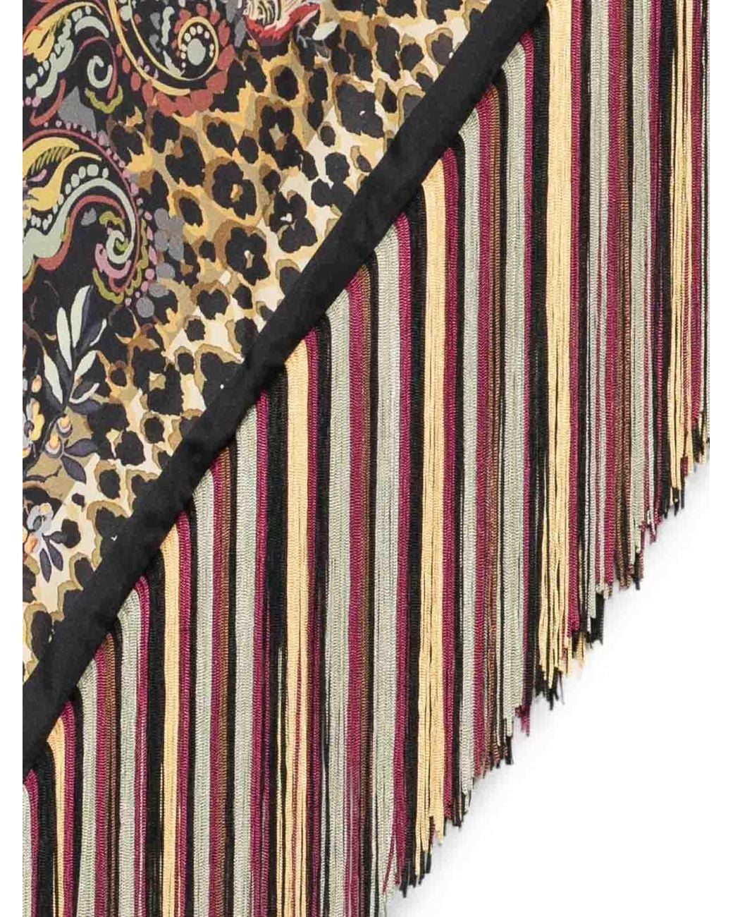 Etro Black Écharpe À Franges, Motif Cachemire Et Imprimé Léopard