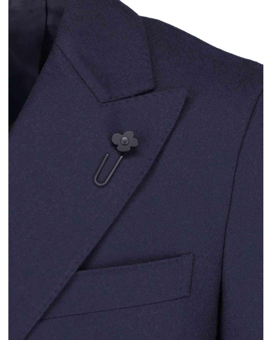 Lardini Blue Double-Breasted Wool Blazer for men