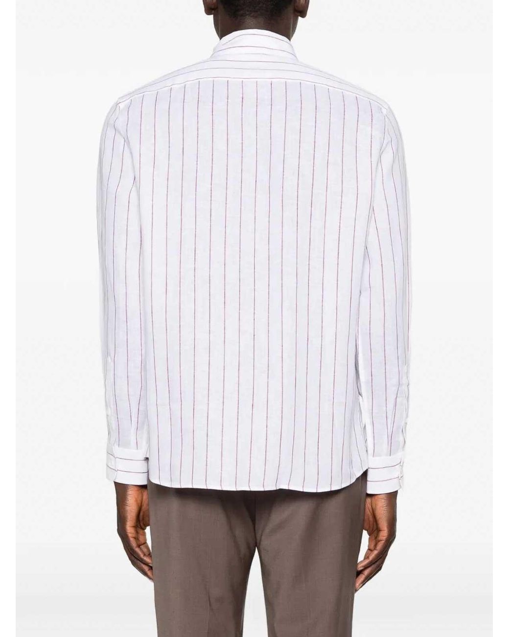 Brunello Cucinelli White Striped Shirt for men