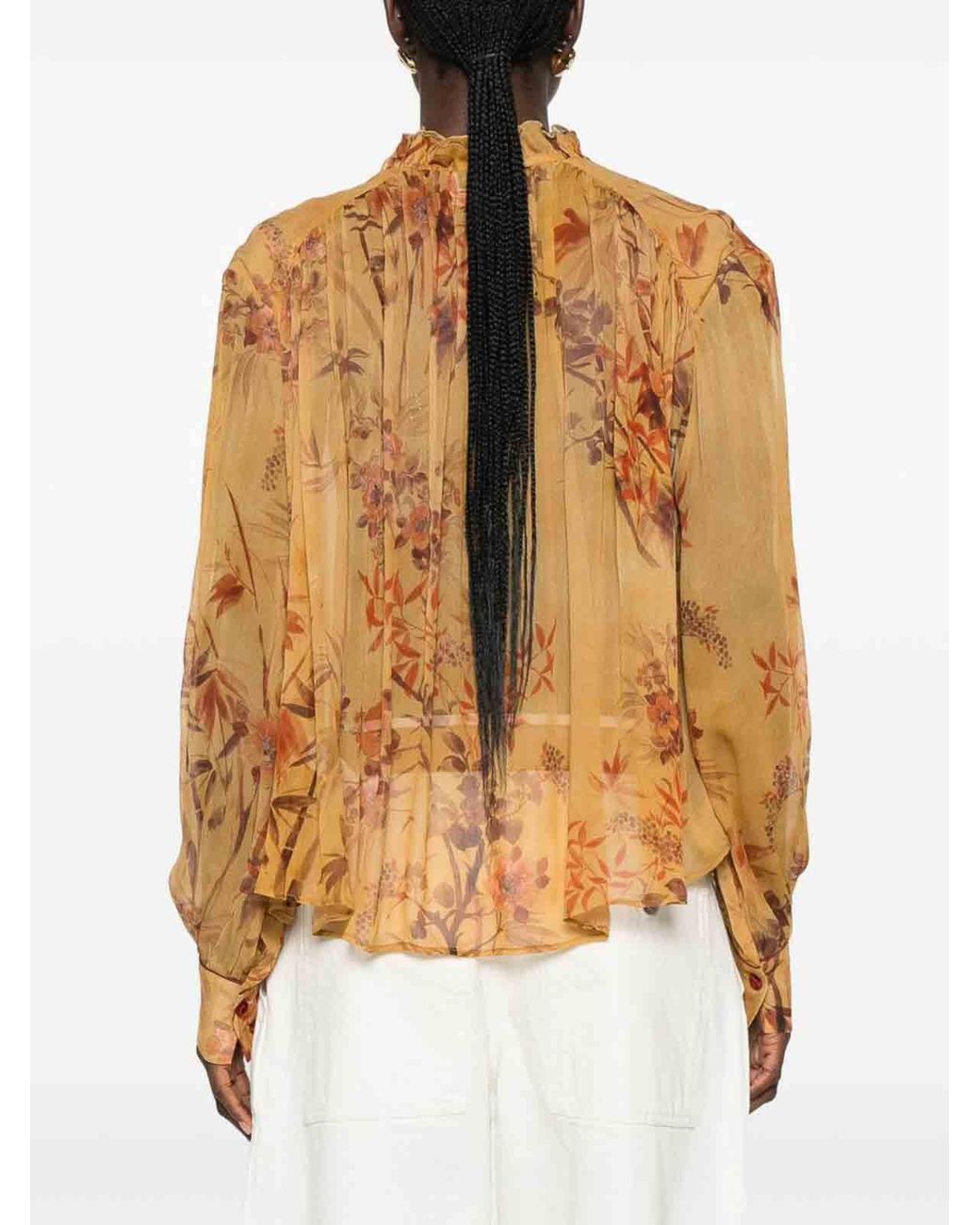 Forte_forte Metallic Semi-Sheer Shirt With Floral Design