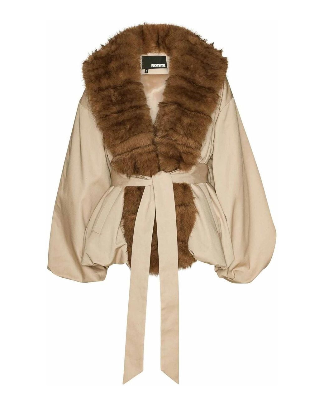 ROTATE BIRGER CHRISTENSEN Natural Voluminous Jacket With Plush Fur Collar