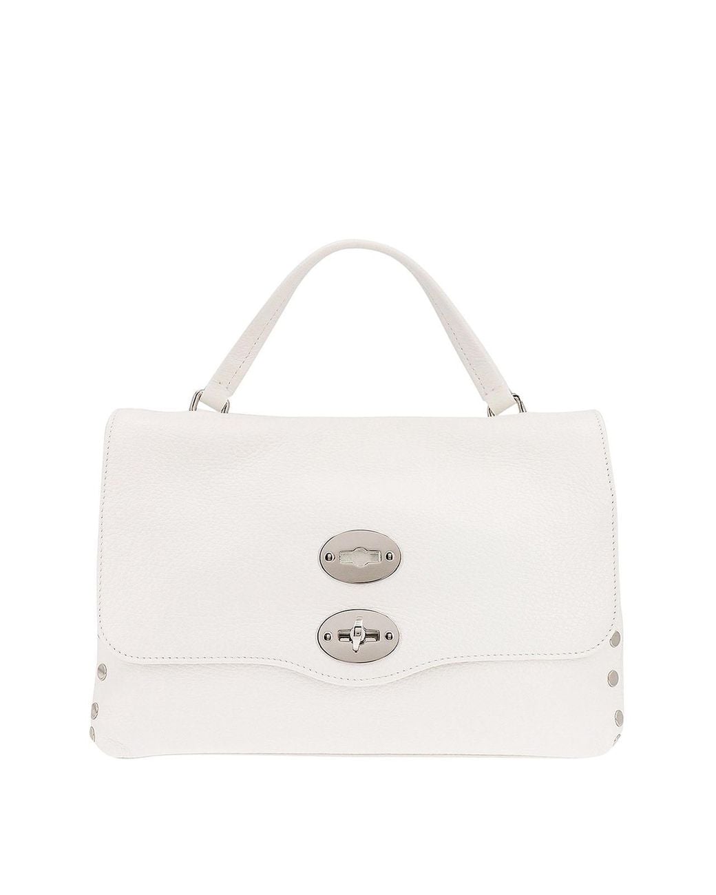 Zanellato White Leather Handbag With Metal Studs