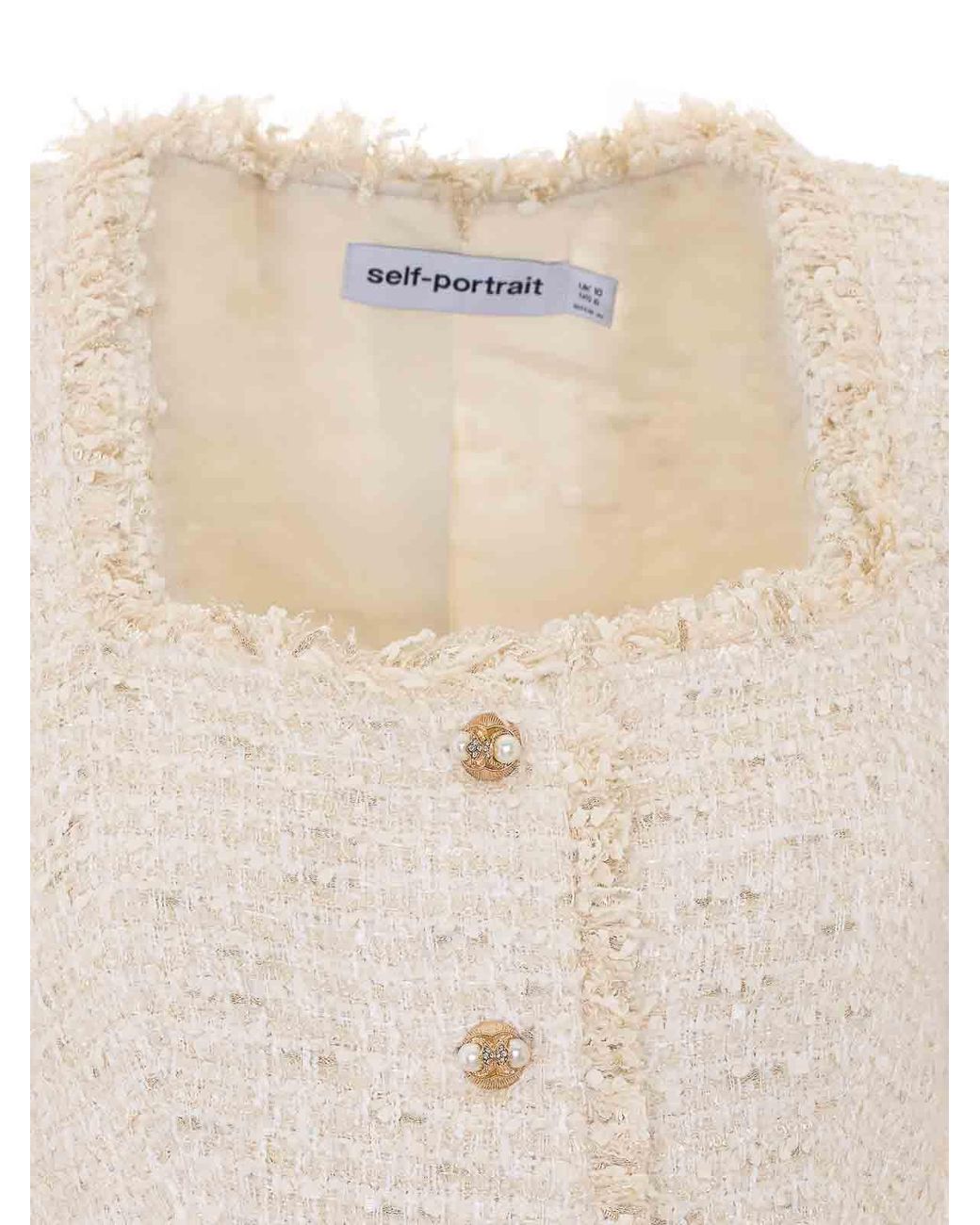 Self-Portrait White Boucle Tailored Chain Midi Dress