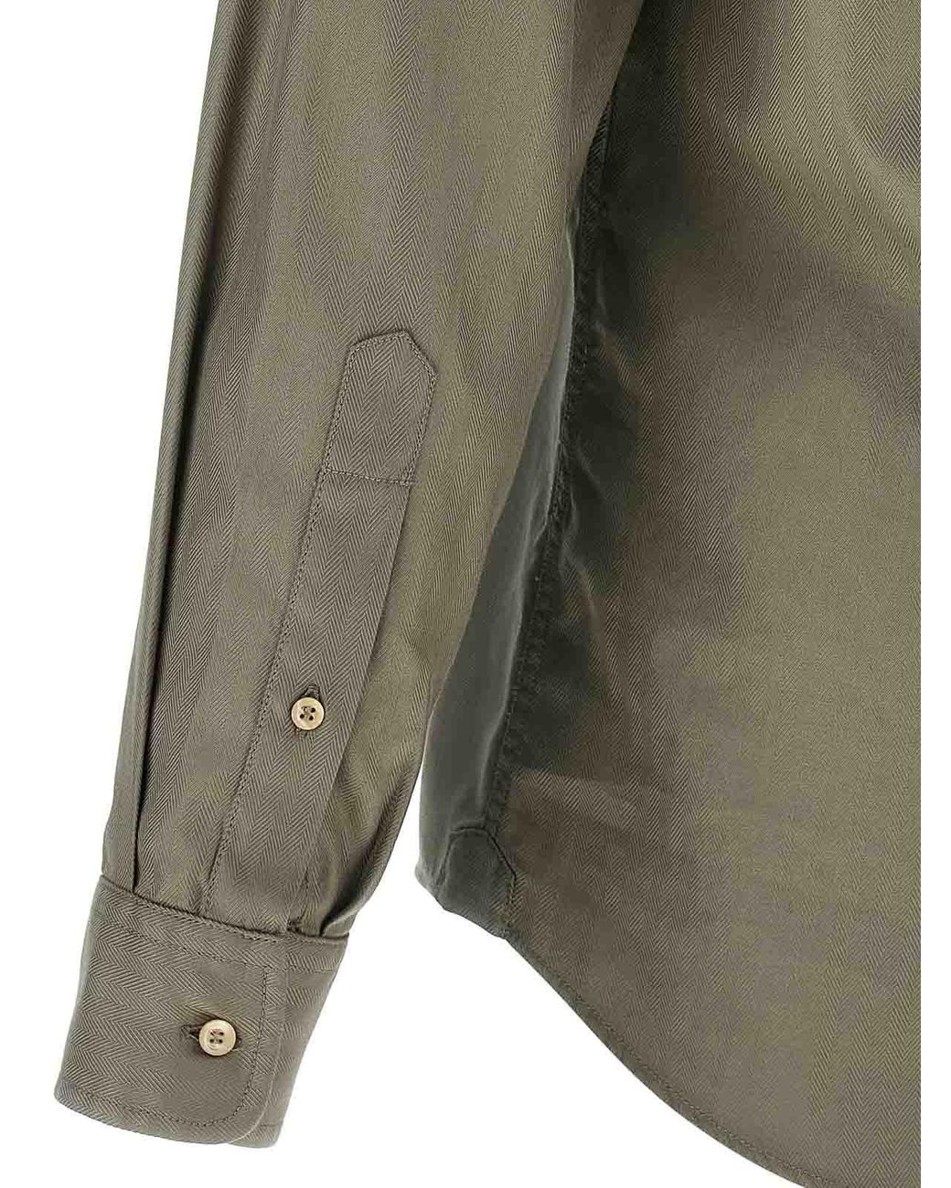 Brunello Cucinelli Gray Cotton Chevron Shirt for men