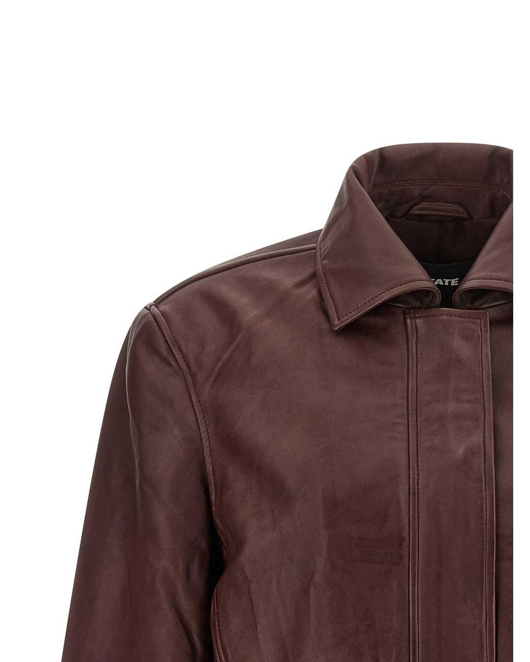 ROTATE BIRGER CHRISTENSEN Brown Boxy Square Leather Jacket