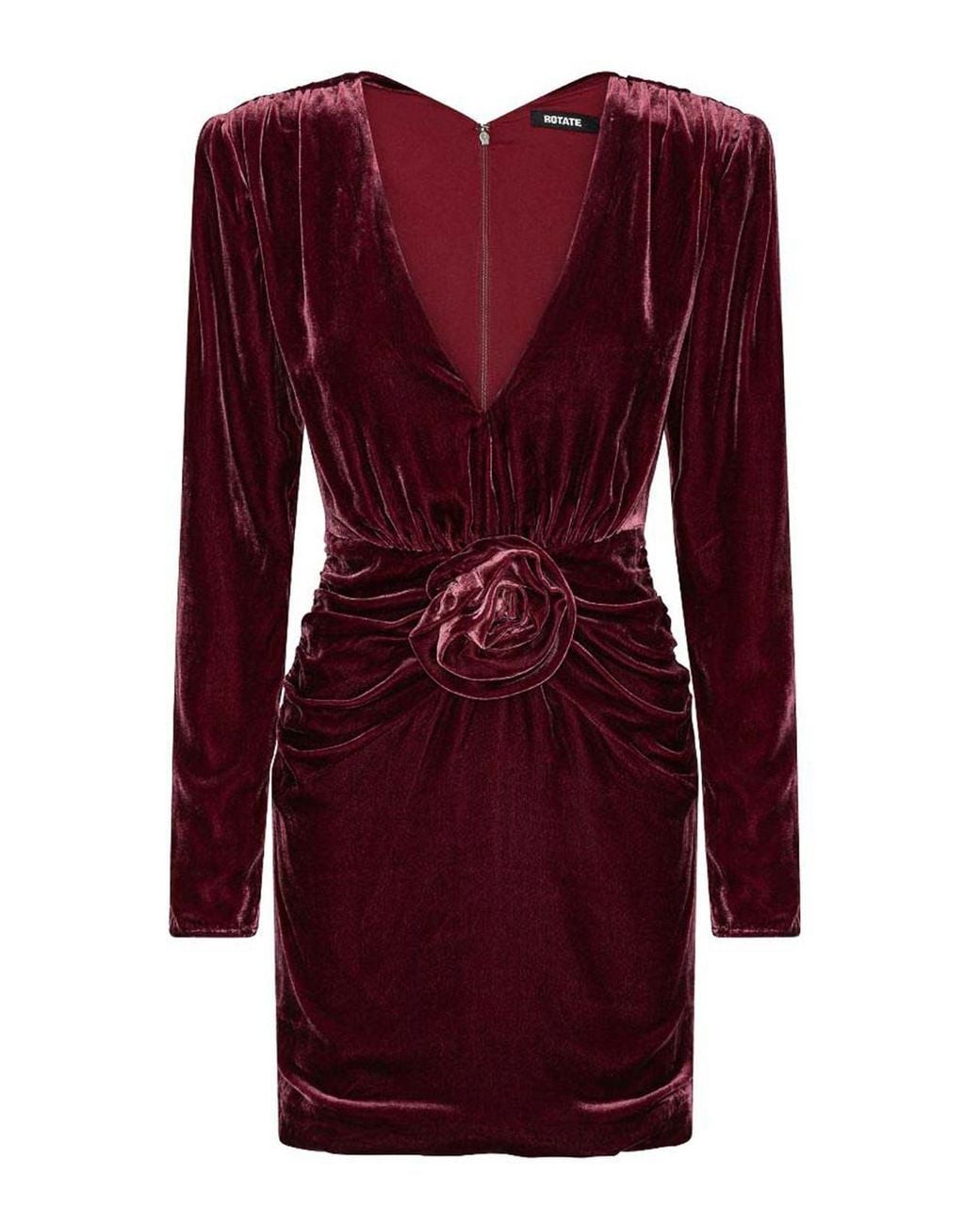 ROTATE BIRGER CHRISTENSEN Red Elegant Velvet V-Neck Dress