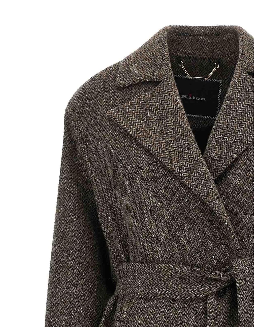 Kiton Gray Chevron Wool Coat