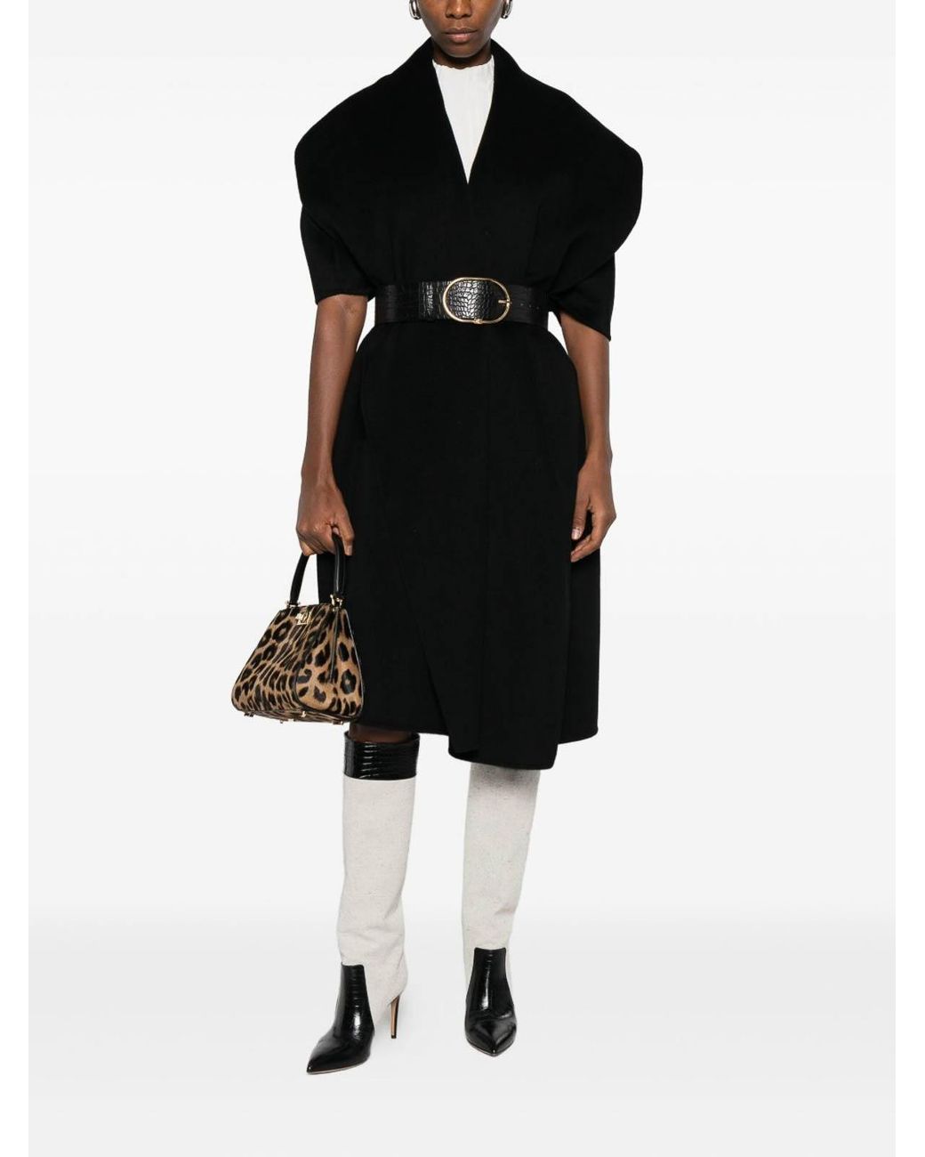 Elisabetta Franchi Black Wool Belted Coat