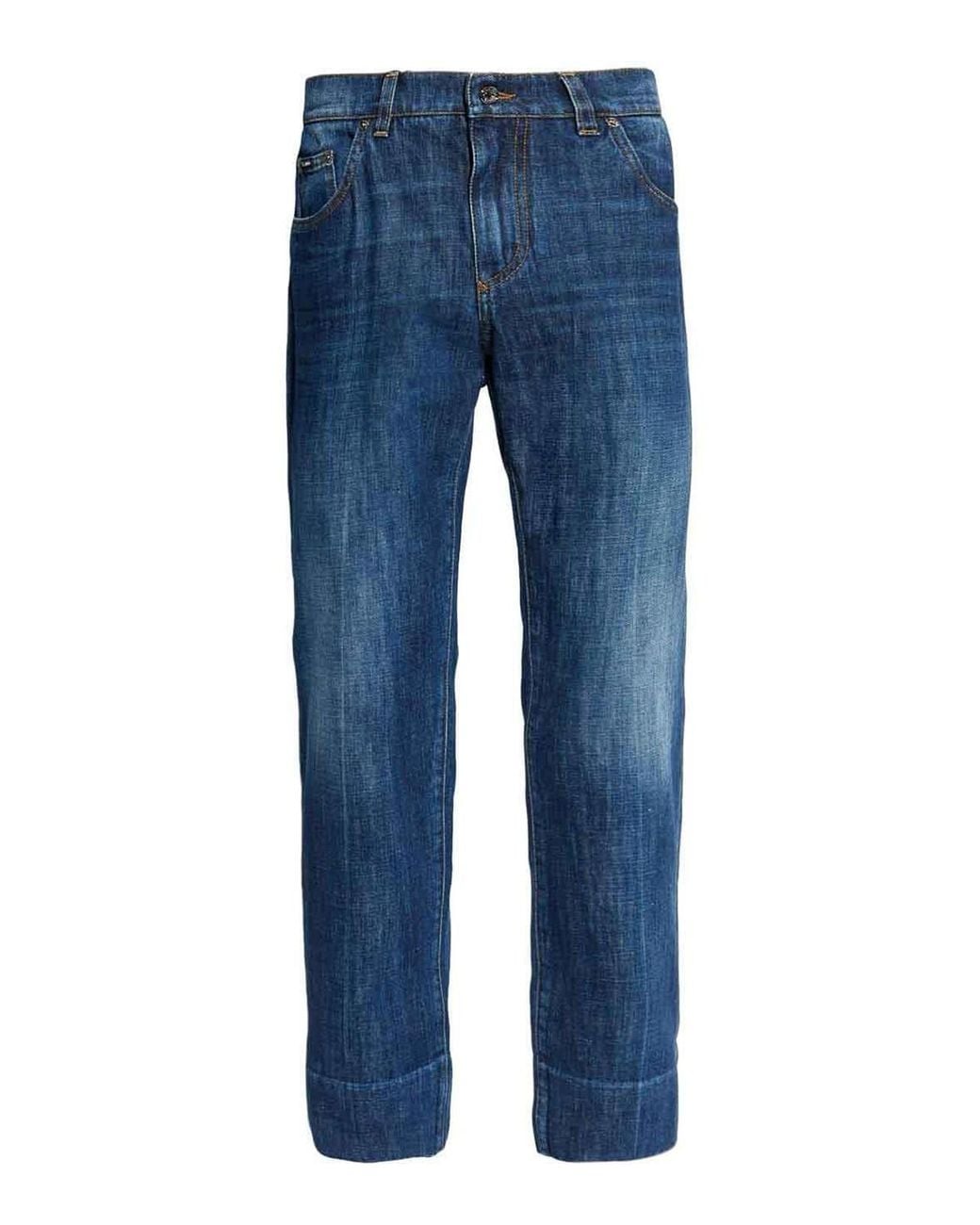 Dolce & Gabbana Blue Logo-Plaque Straight-Leg Jeans for men