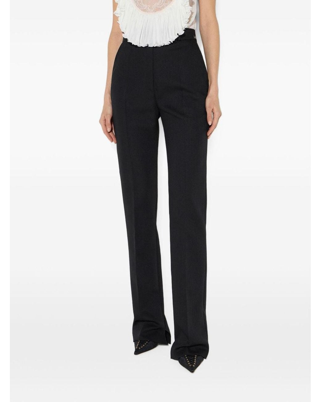 Elisabetta Franchi Black High-Waisted Slim Wool Trousers