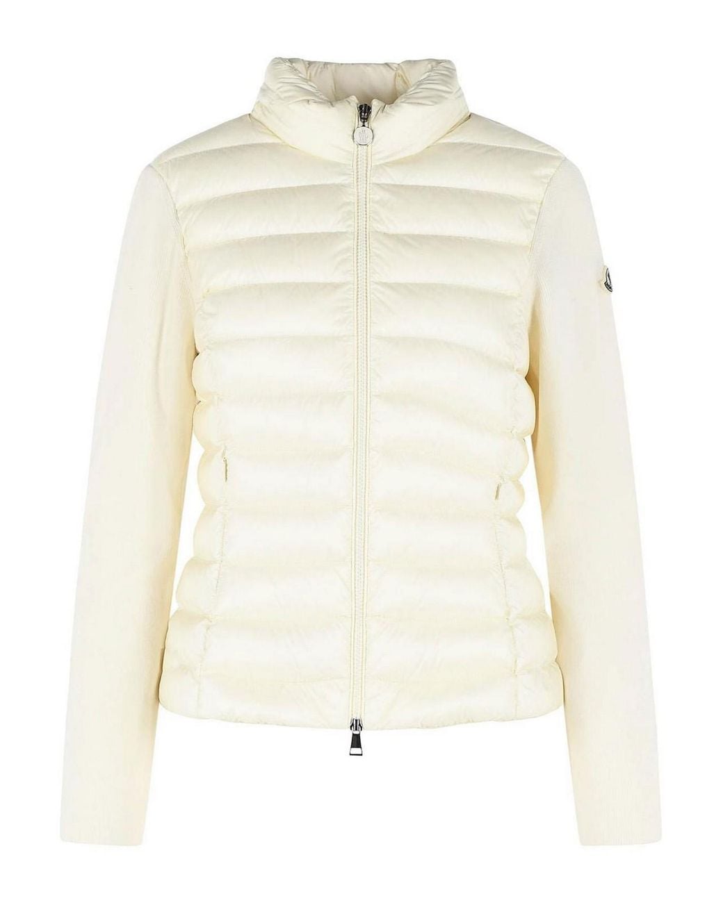 Moncler White Padded Virgin Wool Cardigan With Ivory Zip