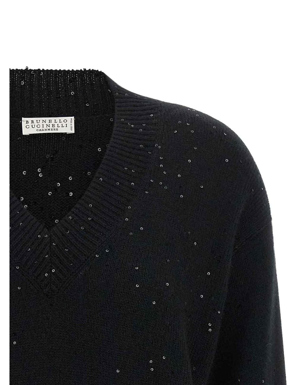 Brunello Cucinelli Black Diamante Cashmere-Silk Jumper