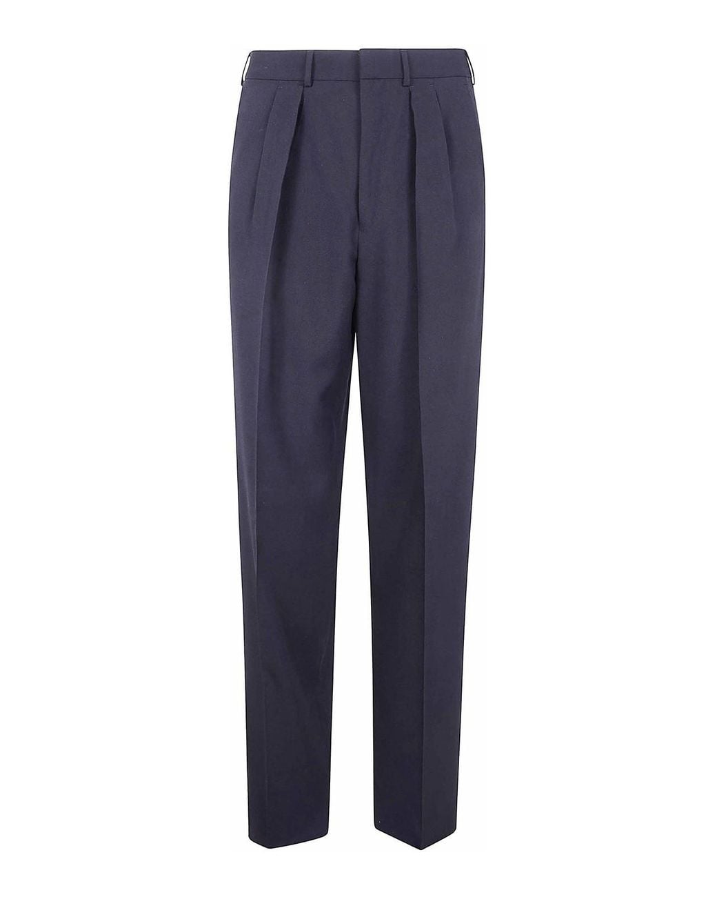 Tom Ford Blue Wool Cashmere Silk Reps Double Pleat Pants for men
