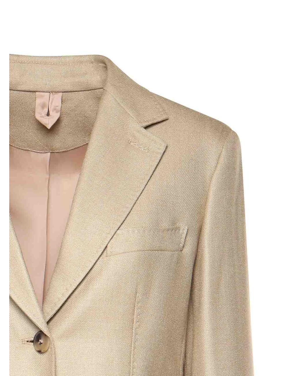 Max Mara Natural Single-Breasted Wool And Silk Canvas Blazer