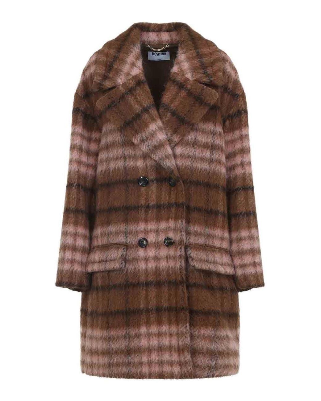 Moschino Brown Checked Double-Breasted Coat