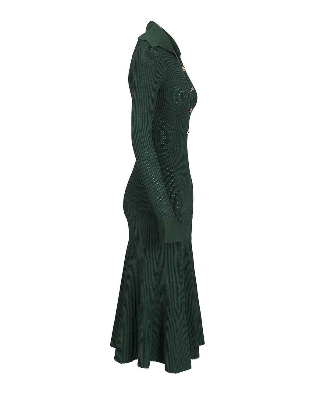 Self-Portrait Green Kknitted Midi Dress