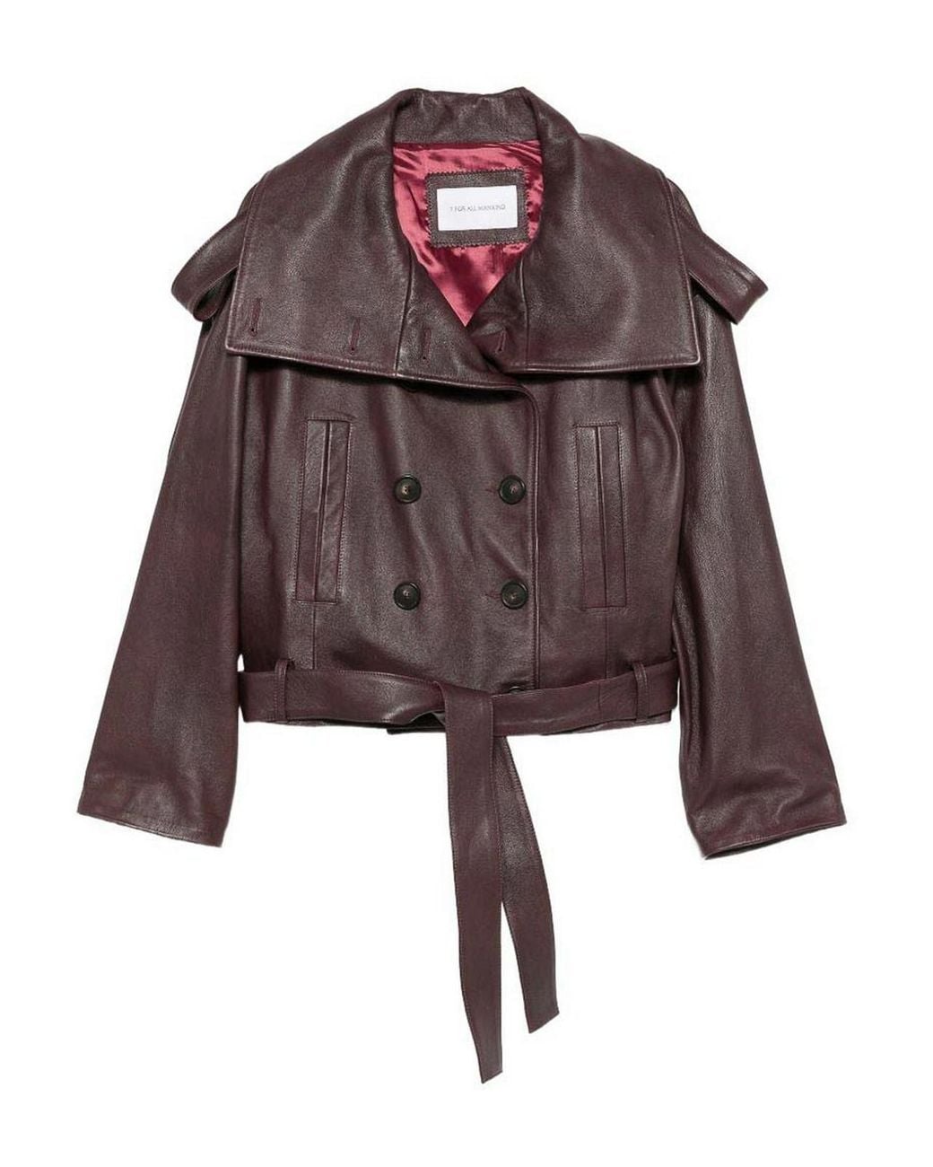 7 For All Mankind Brown Cropped Double-Breasted Leather Trench Coat
