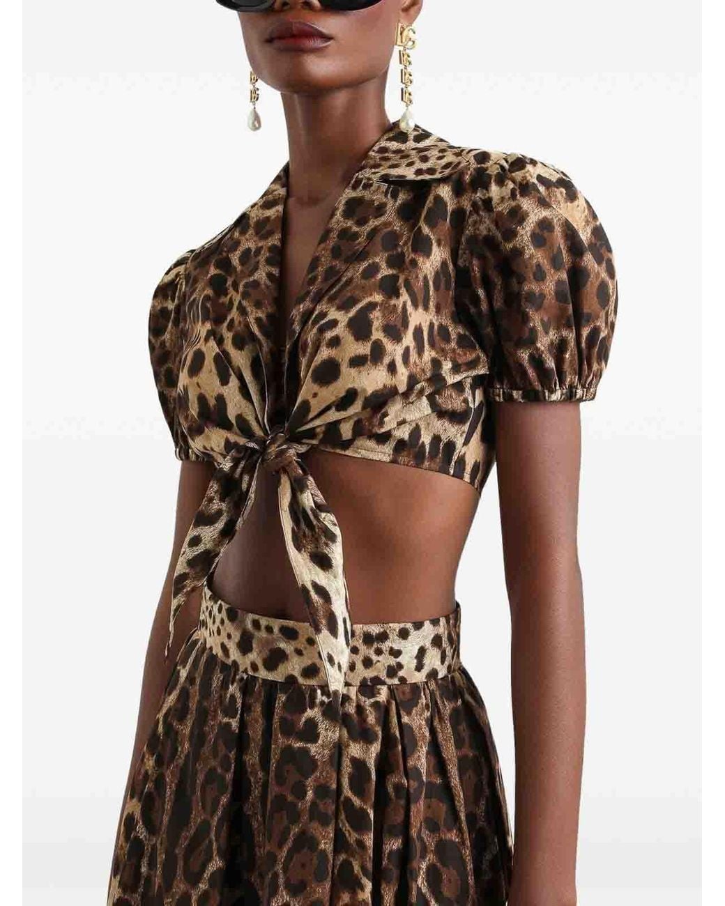Dolce & Gabbana Brown Leo Print Cotton Shirt