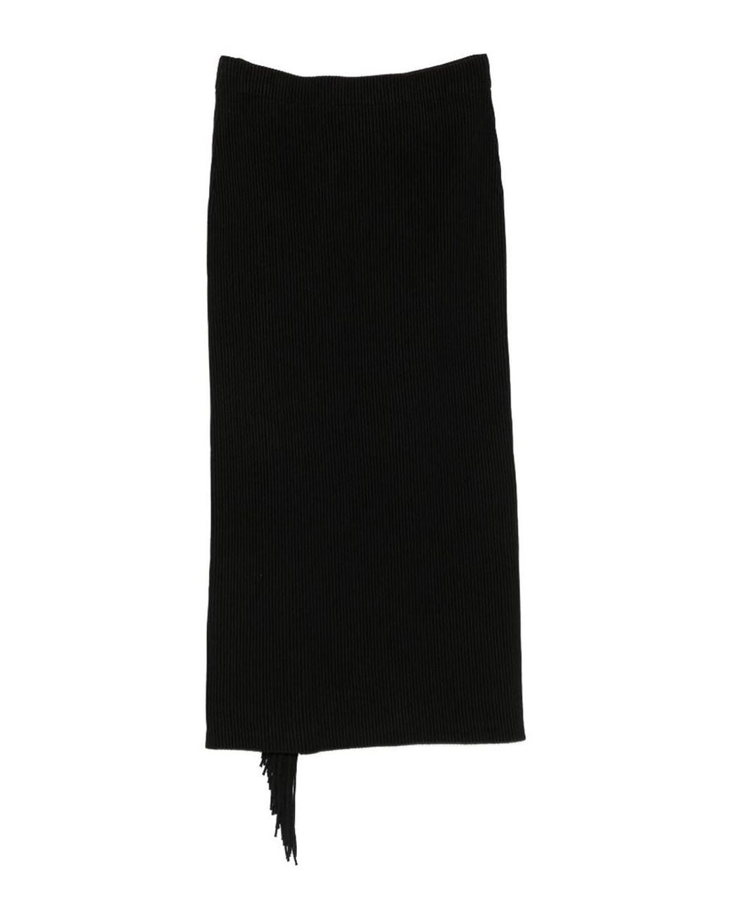 Emporio Armani Black Fringed Midi Skirt