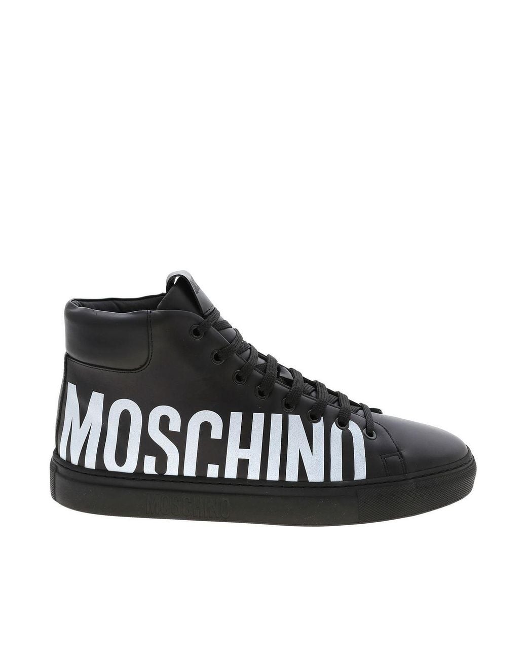 Moschino Black Logo Print Leather Sneakers for men