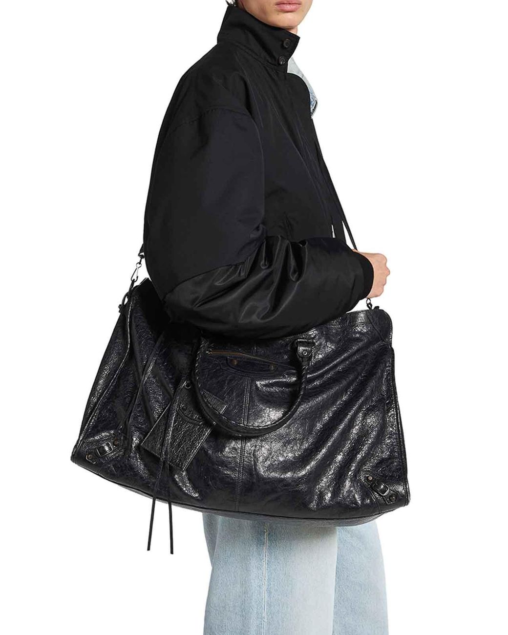 Balenciaga Black Le City Leather Travel Bag for men