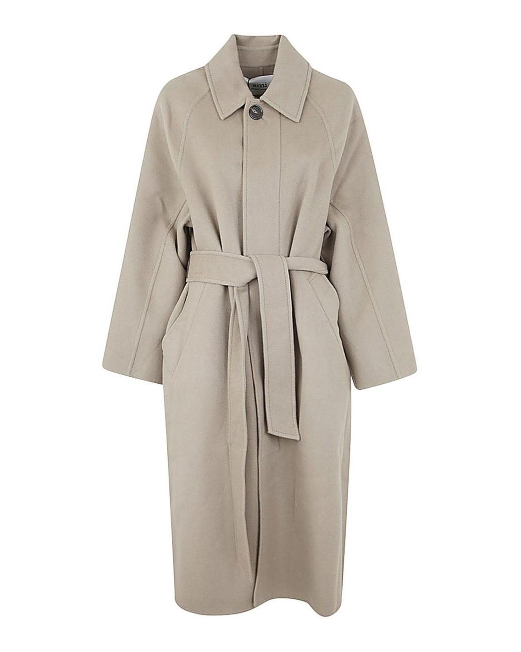 AMI White Long Belted Coat