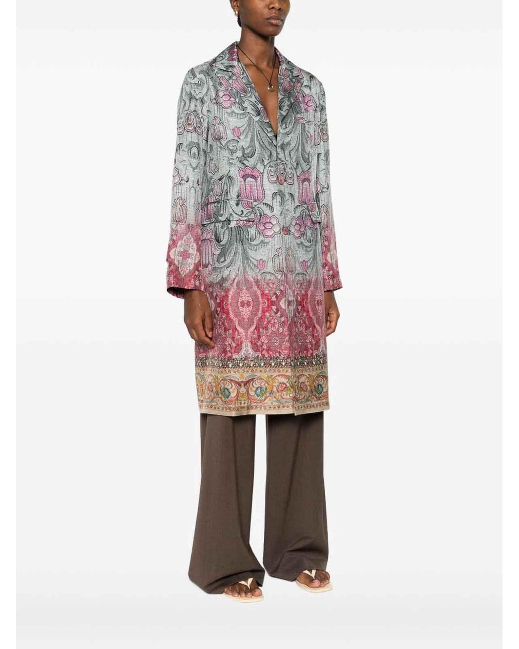 Pierre Louis Mascia Gray Silk Printed Single-Breasted Coat