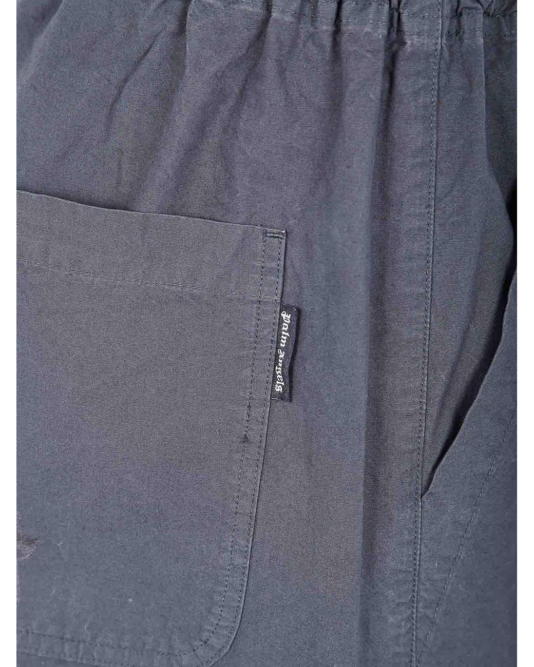 Palm Angels Blue Curved Logo Loose Trousers for men