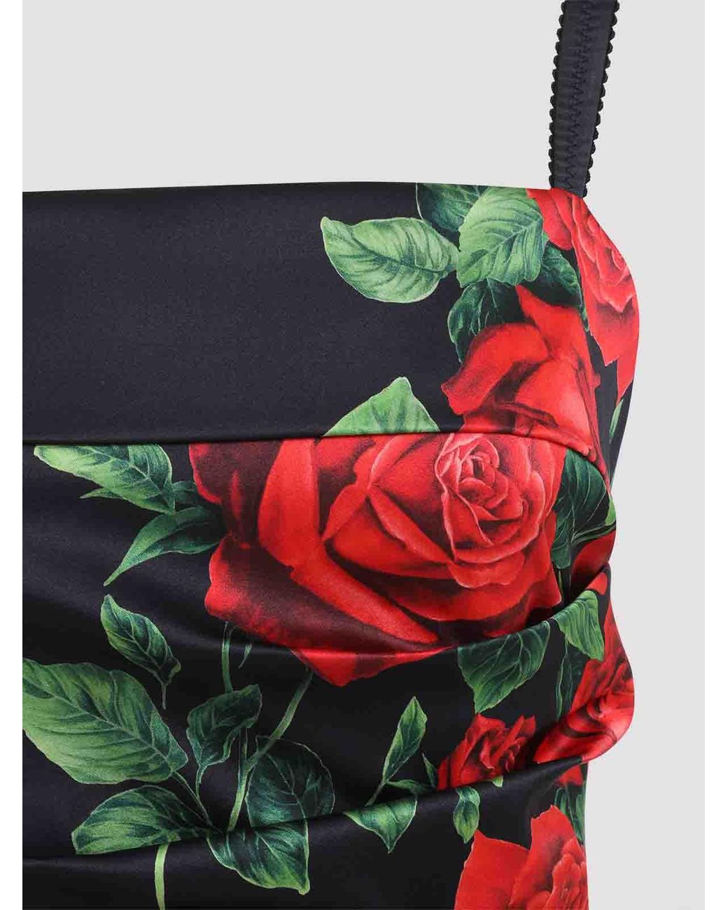 Dolce & Gabbana Red Rose Print Ruched Satin Mini Dress