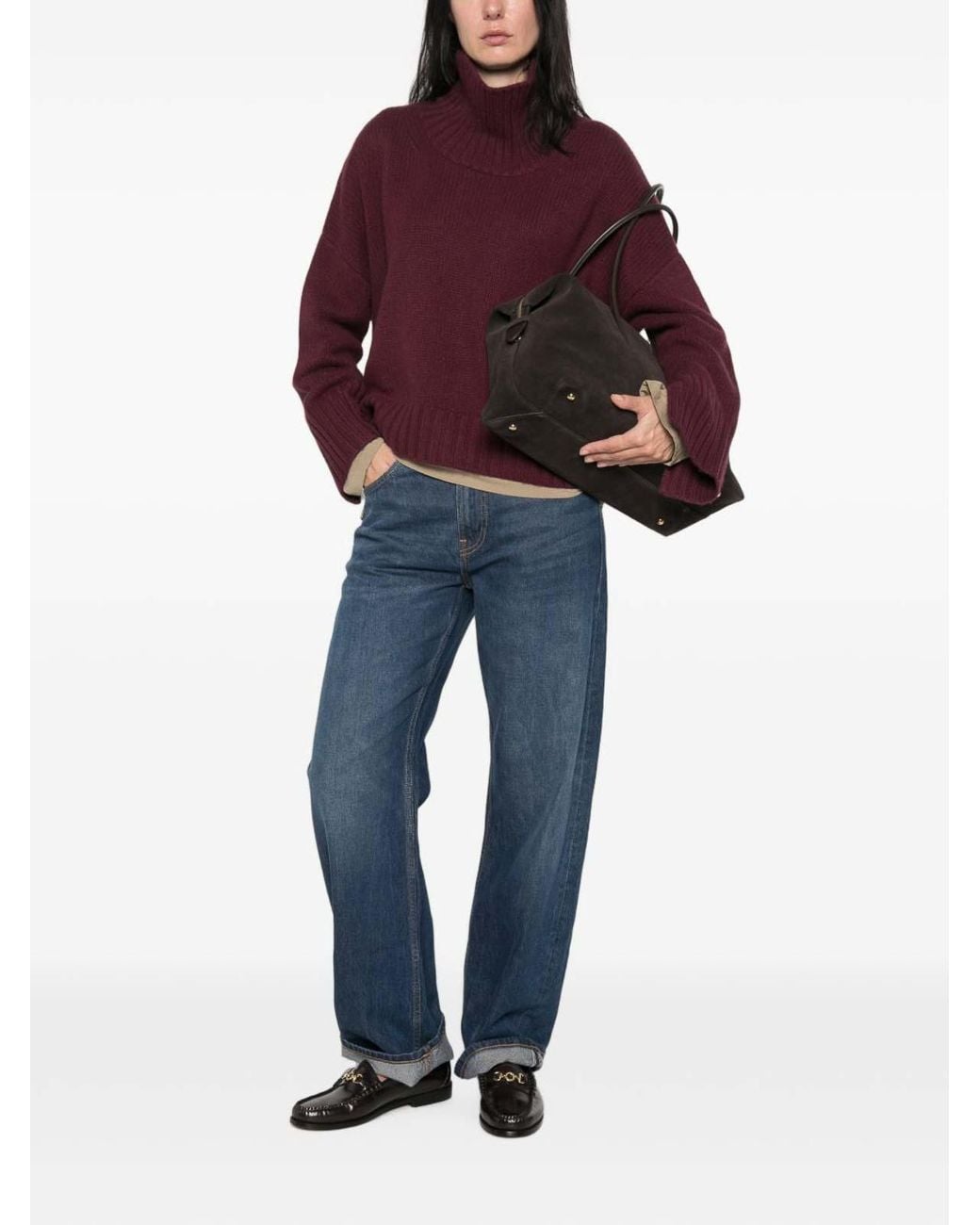 Soft Goat Red Cashmere Turtle-Neck Sweater