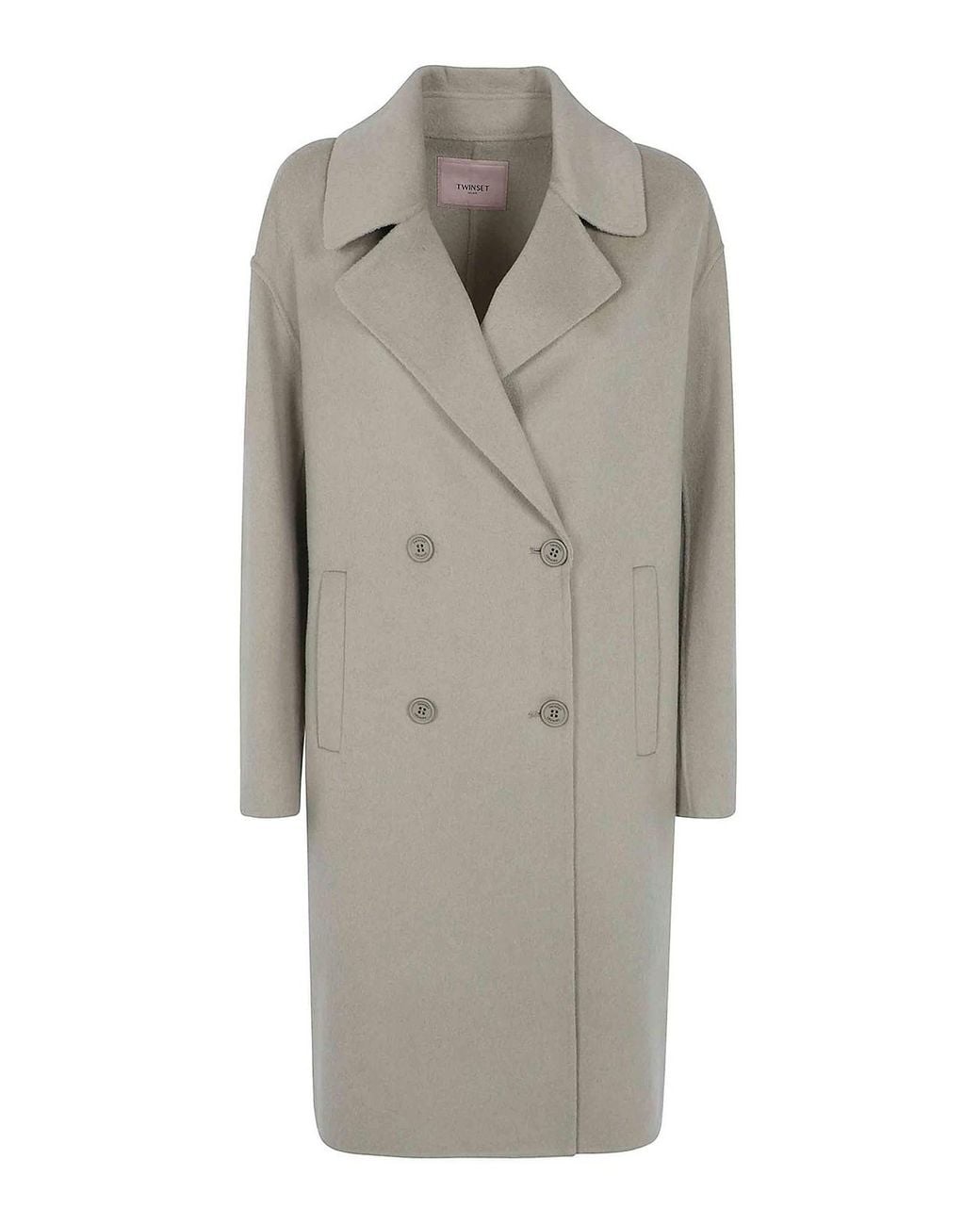 Twinset Gray Double Brested Trench Coat
