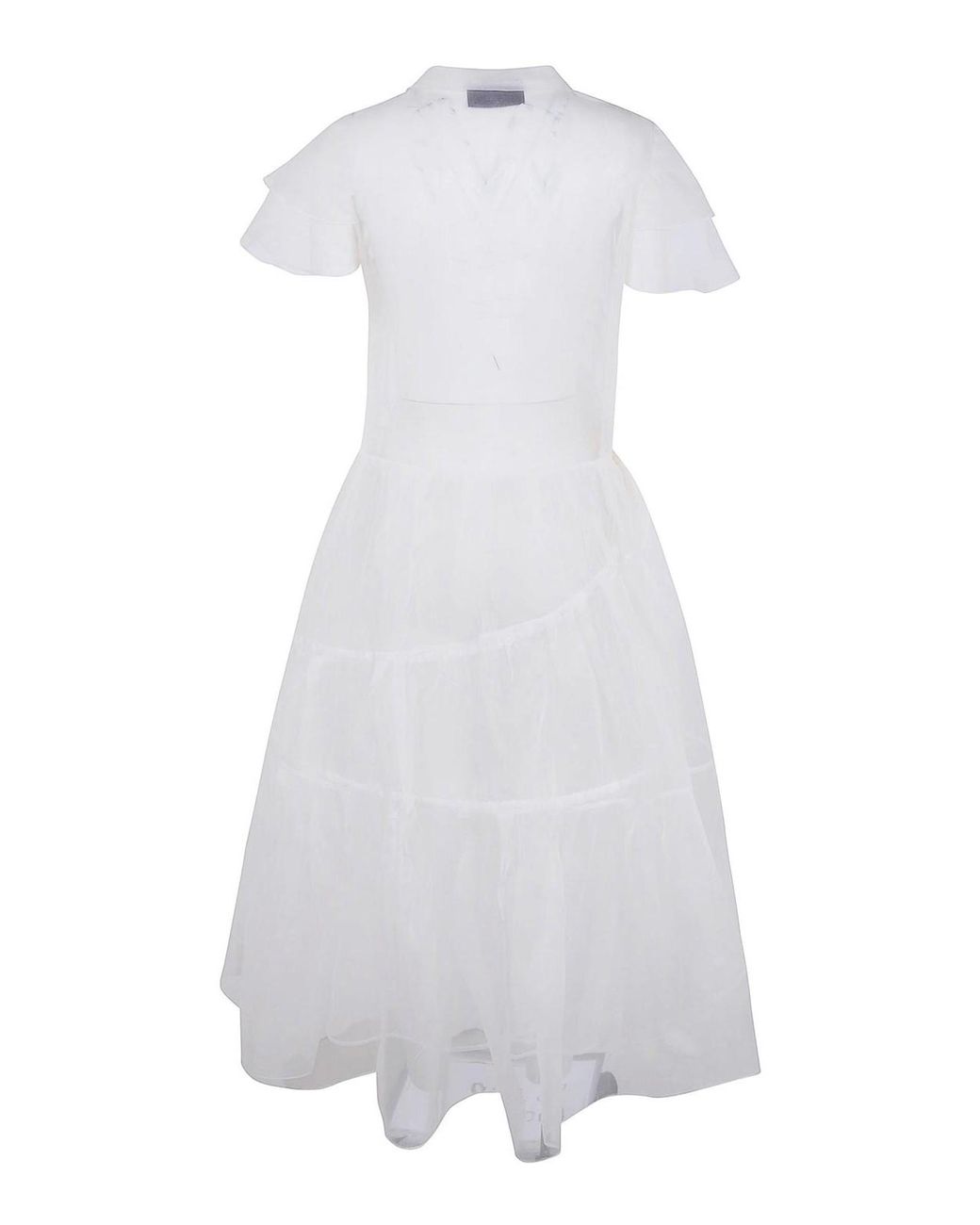 Simone Rocha White Sheer Bow Sash Split Hoop Flounce Dress