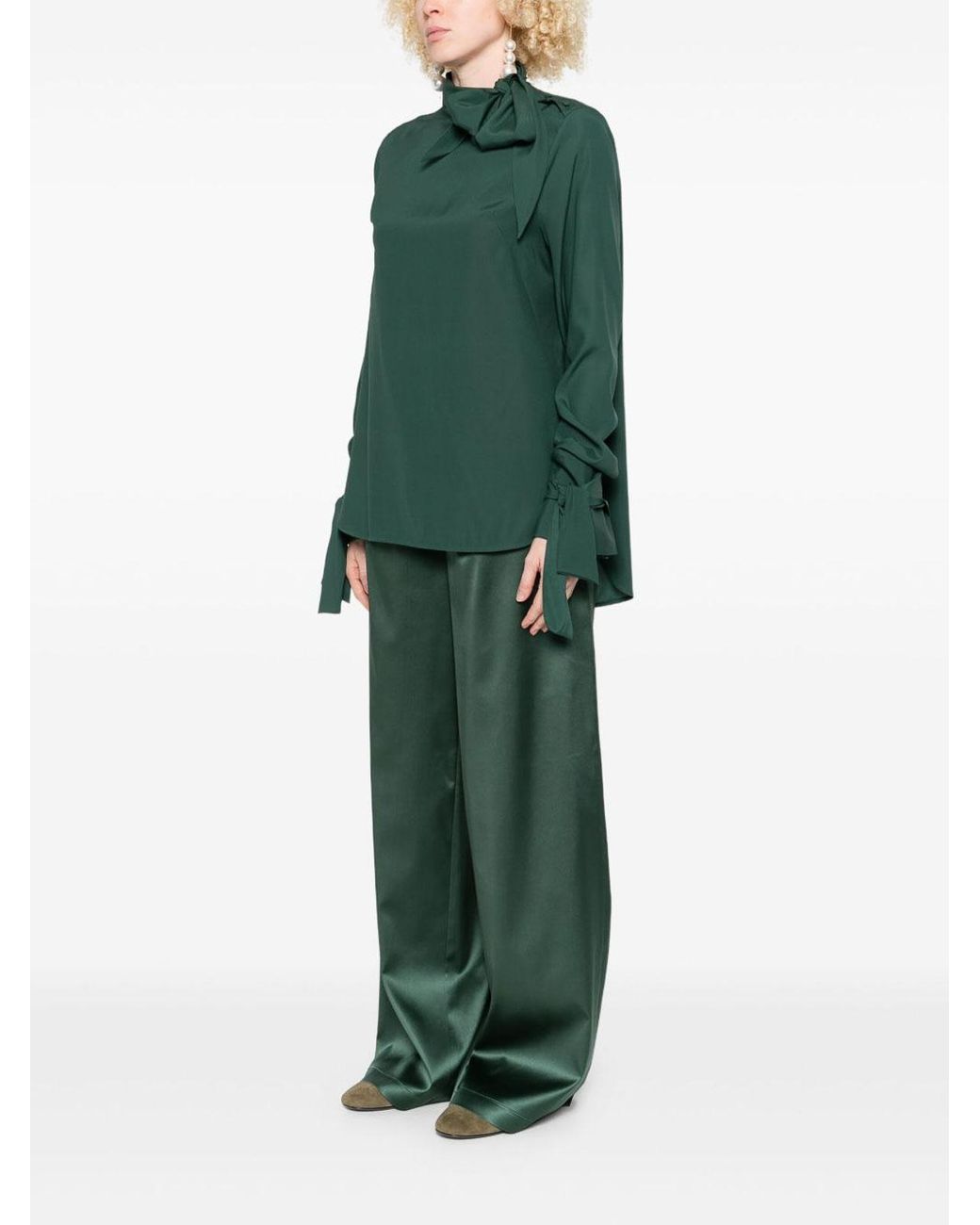 Ermanno Scervino Green Dark Blouse With Bow